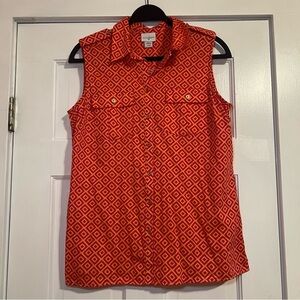 #56 JACLYN SMITH PINK ORANGE GEOMETRIC GOLD BUTTON BLOUSE MEDIUM